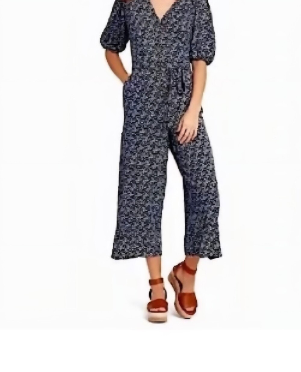 Universal Thread Navy Floral Wide-Leg Jumpsuit with Puff Sleeves